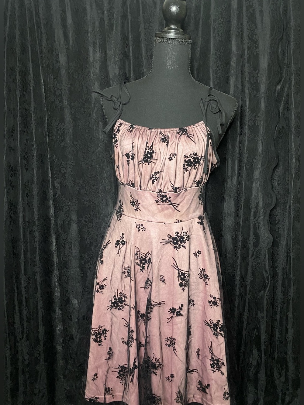 Gothic Pink Floral Tie Dress